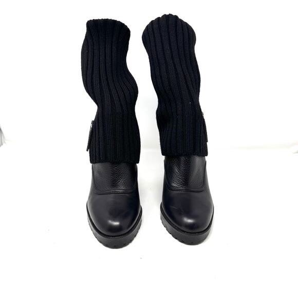 Gucci Knit-Sock Black Leather Wedge Boots - Picture 8 of 13